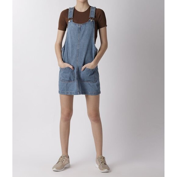 Forever 21 Womens Blue Denim Pinafore Overall Dress - Picture 1 of 8